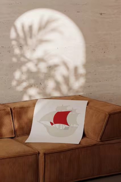 Poster Mockup Draped on a Corduroy Sofa