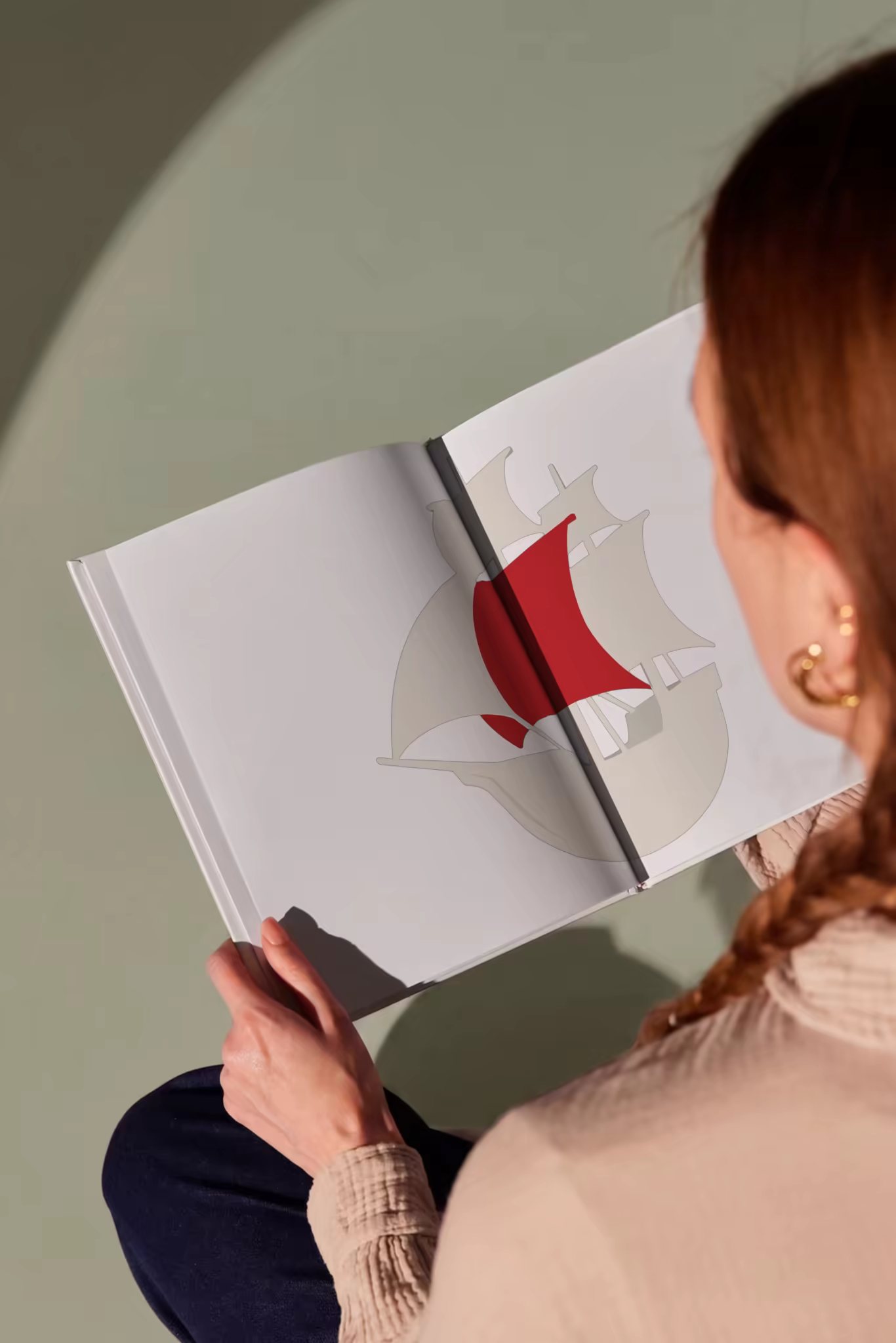 Open Hardcover Book Mockup on a Sage Backdrop