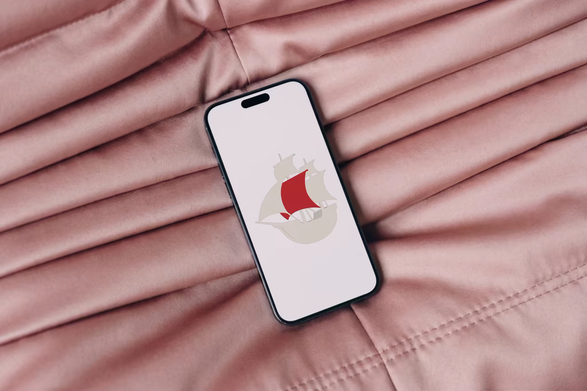 Smartphone Mockup on Pleated Blush Satin