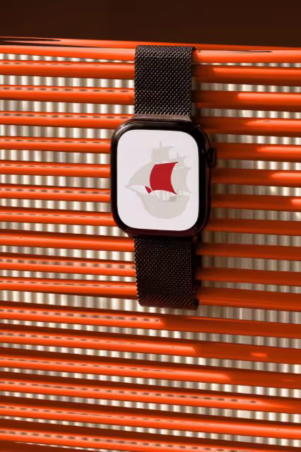 Smartwatch Mockup on a Ribbed Orange Panel