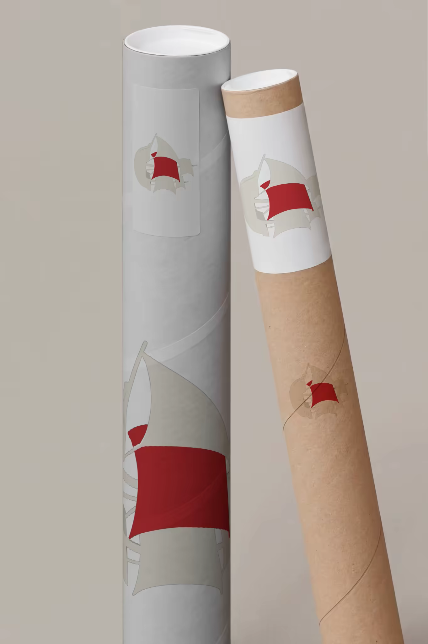 Shipping Tube Mockup Duo on a Beige Backdrop