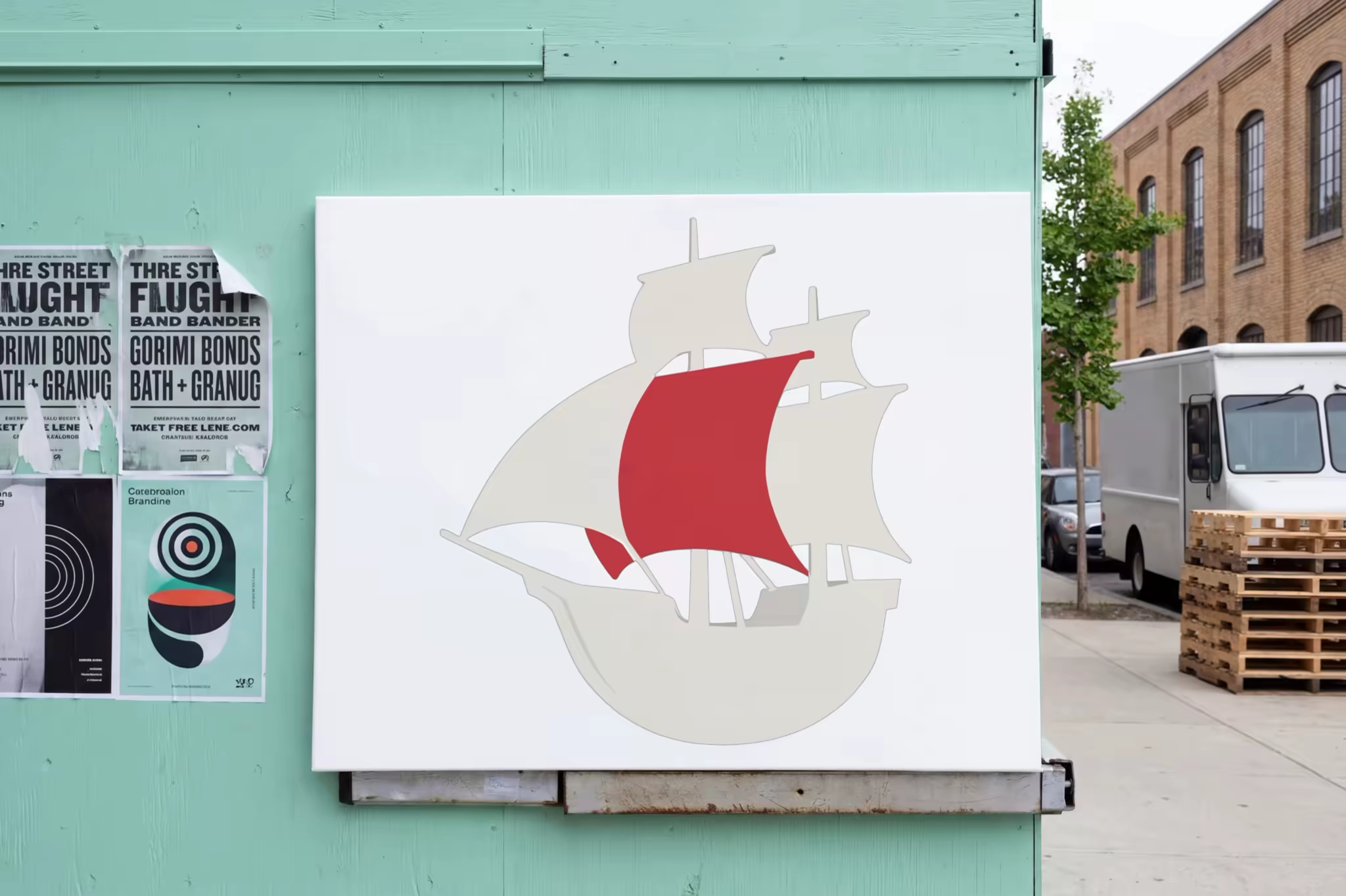 Wall Canvas Mockup on a Mint Green Kiosk