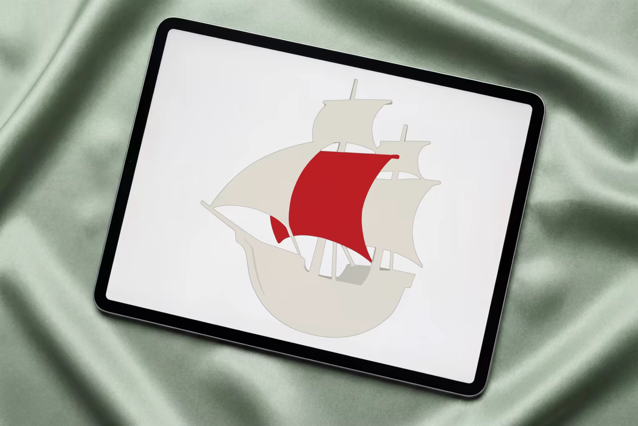 Tablet Mockup on Sage Satin Folds