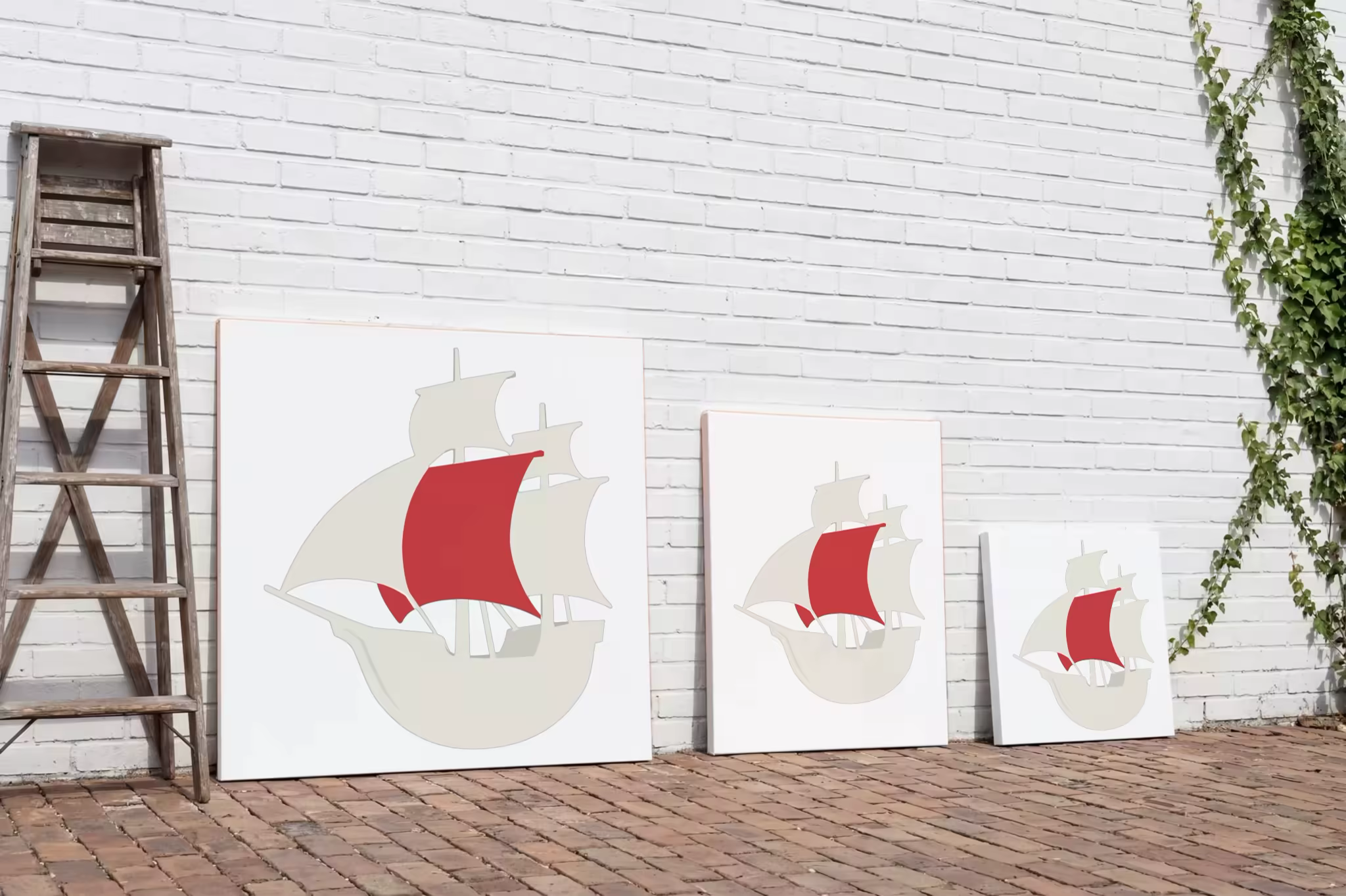 Canvas Print Mockup Trio on White Brick