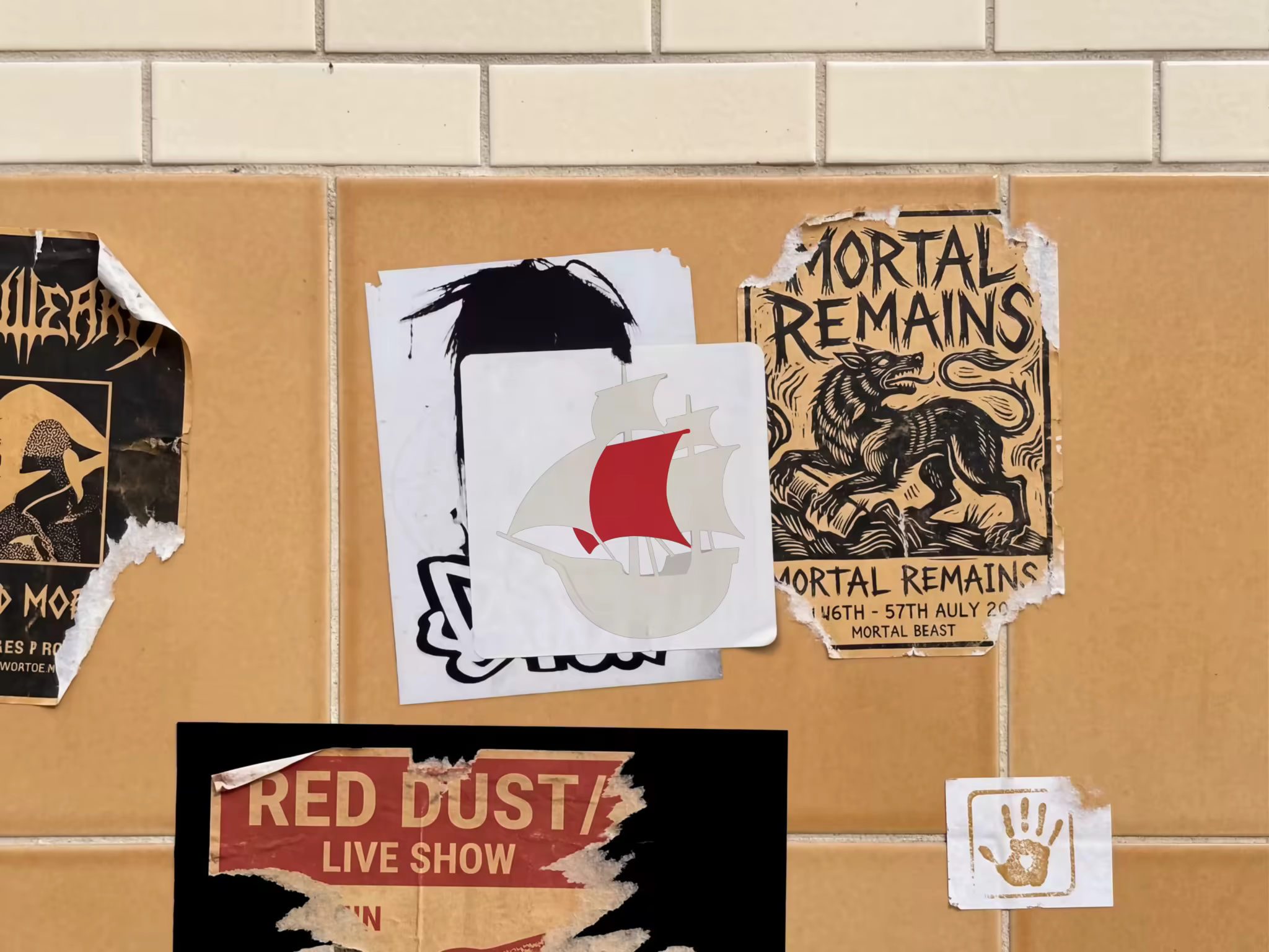 Paste-Up Poster Mockup on a Tiled Wall