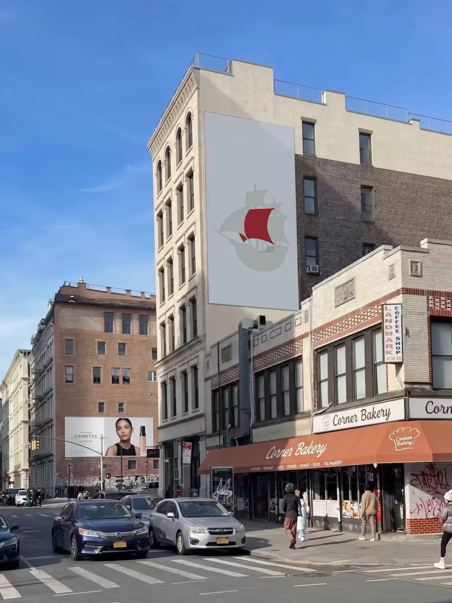 Wall Mural Mockup on a City Corner Building