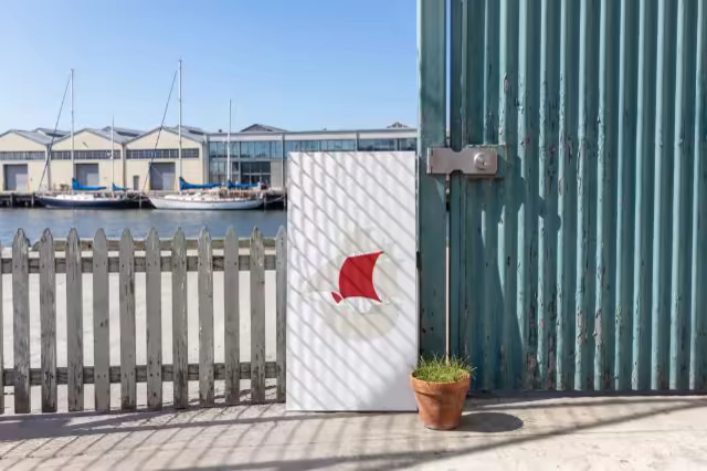 Canvas Panel Mockup by a Marina Picket Fence