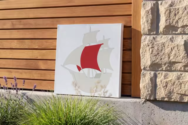 Canvas Art Mockup Against Warm Cedar Siding