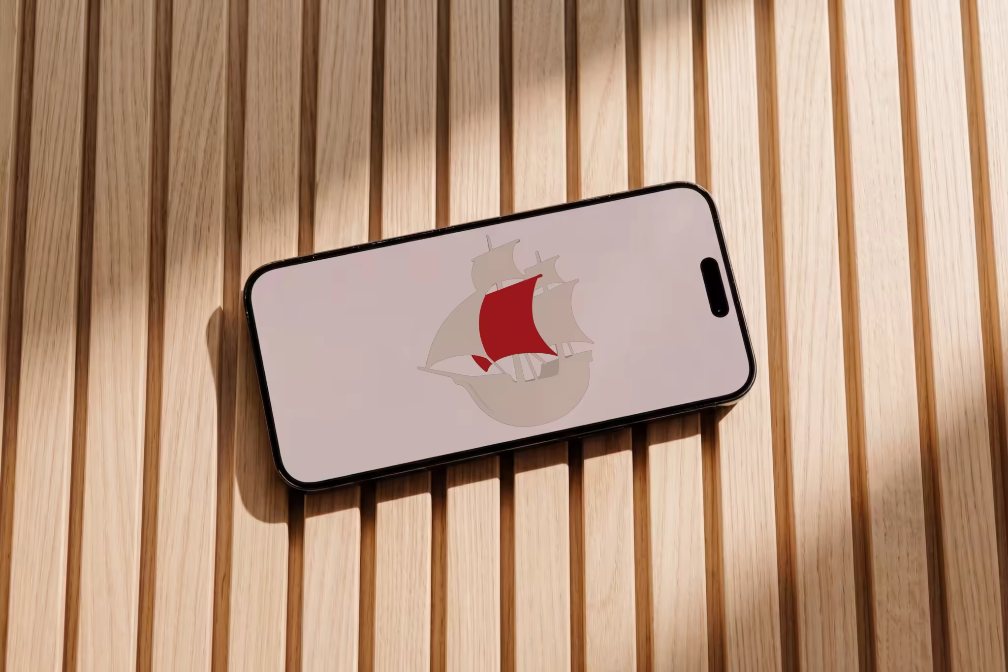 Smartphone Mockup on Sunlit Wood Slat Panels