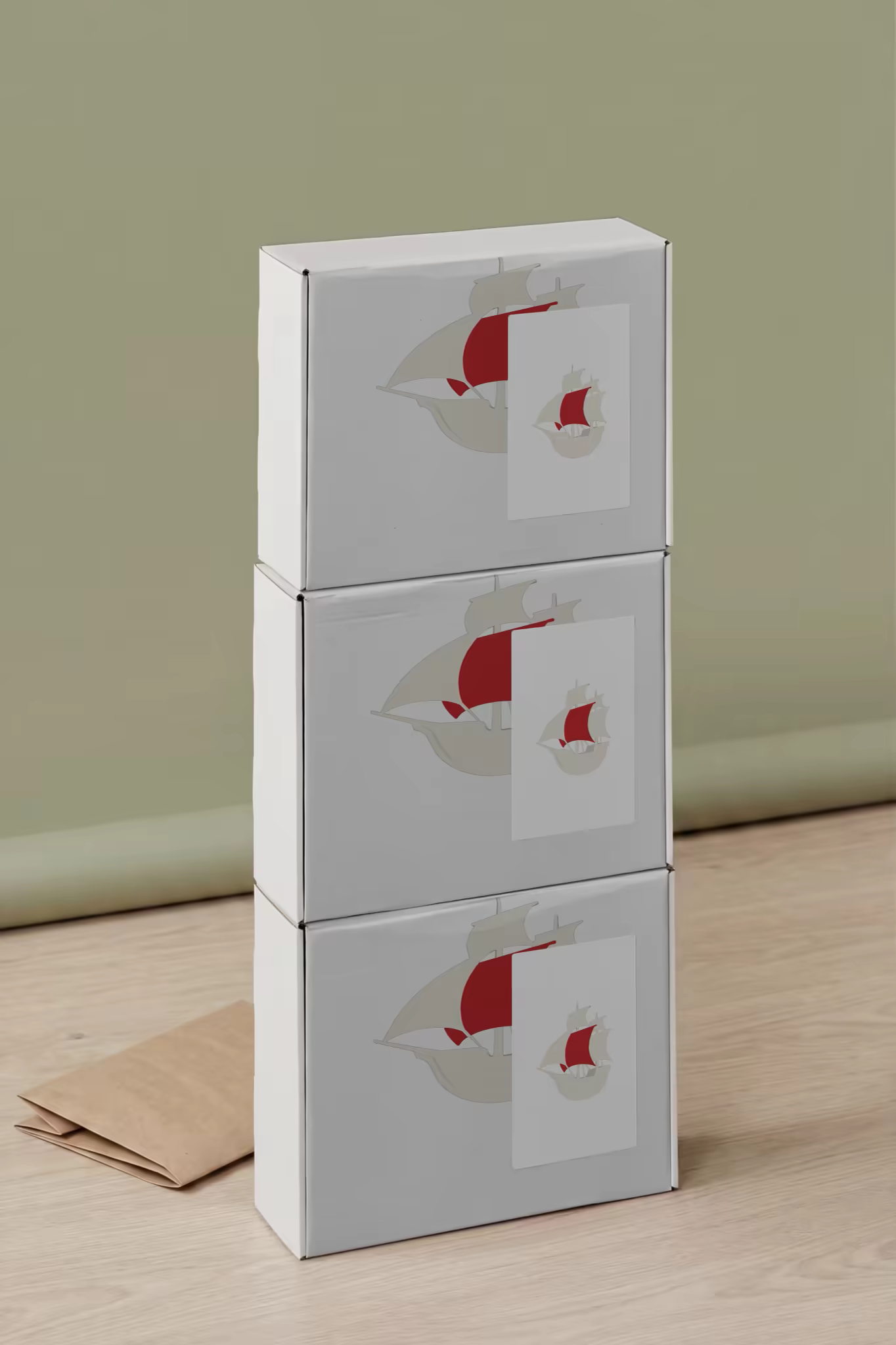 Mailer Box Mockup Stacked Three High on Wood