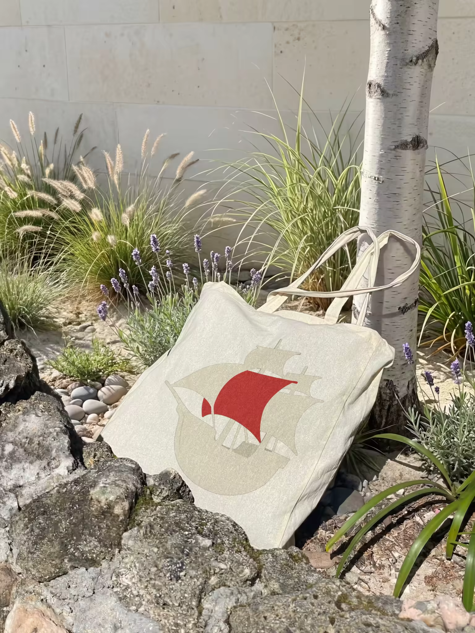 Canvas Tote Mockup Leaning on a Birch Trunk