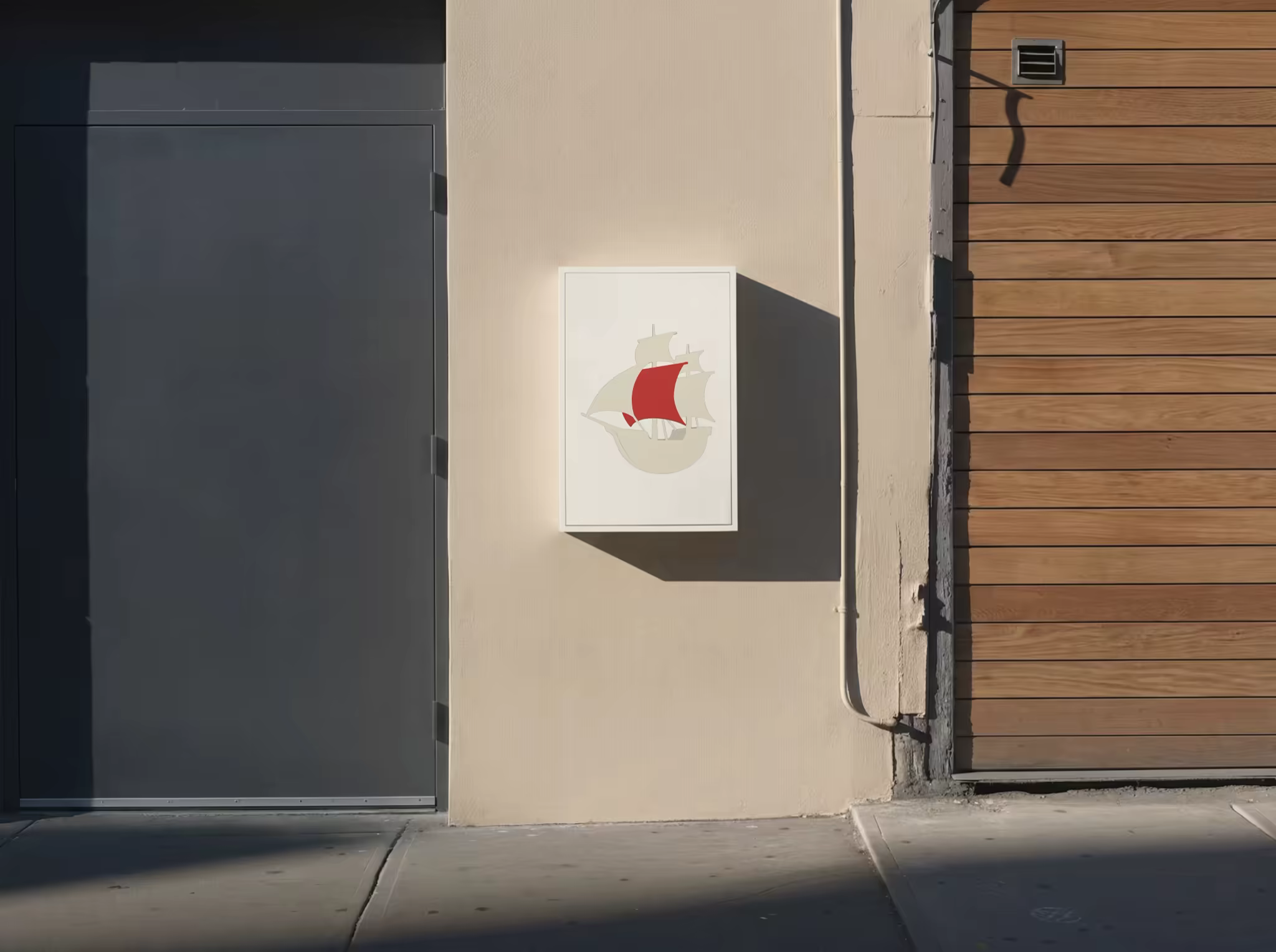 Wall Sign Box Mockup in Low Evening Sunlight