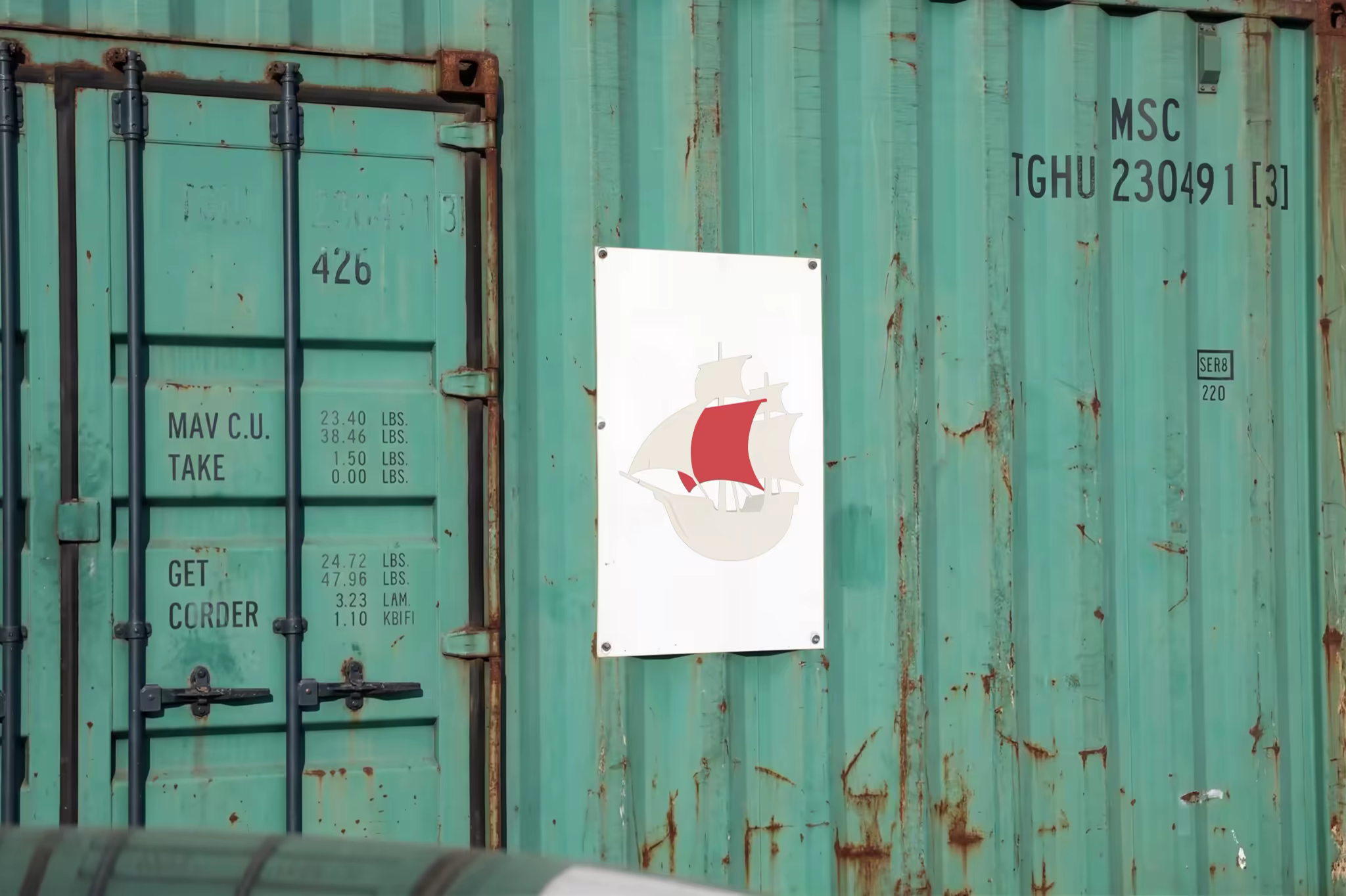 Poster Mockup on a Weathered Turquoise Container